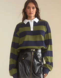 Best Cynthia Rowley Ardie Striped Rugby Shirt GRNVY