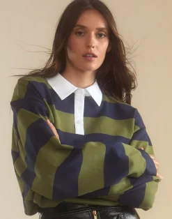 Best Cynthia Rowley Ardie Striped Rugby Shirt GRNVY
