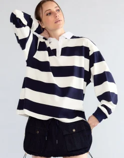 Discount Cynthia Rowley Ardie Striped Rugby Shirt NVYWHT