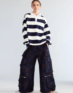 Discount Cynthia Rowley Ardie Striped Rugby Shirt NVYWHT