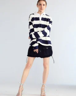Discount Cynthia Rowley Ardie Striped Rugby Shirt NVYWHT