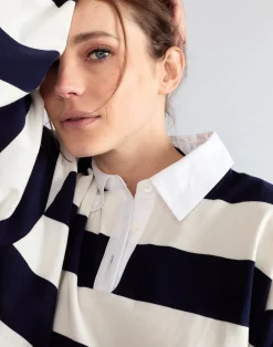 Discount Cynthia Rowley Ardie Striped Rugby Shirt NVYWHT