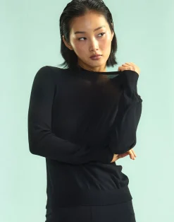 Outlet Cynthia Rowley Aspen Crewneck Knit Top BLACK