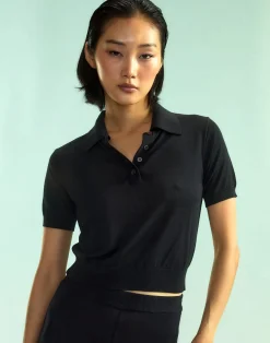 Best Cynthia Rowley Aspen Knit Polo BLACK
