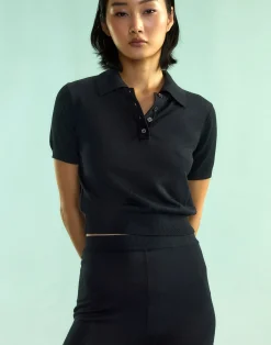 Best Cynthia Rowley Aspen Knit Polo BLACK