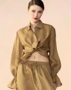 New Cynthia Rowley Baleira Blouse GLDYLW