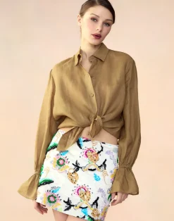 New Cynthia Rowley Baleira Blouse GLDYLW