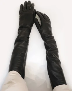 Hot Cynthia Rowley Bea Long Leather Gloves BLACK
