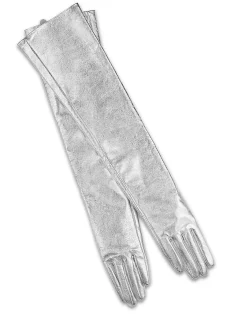 Discount Cynthia Rowley Bea Long Metallic Leather Gloves Metallic Silver