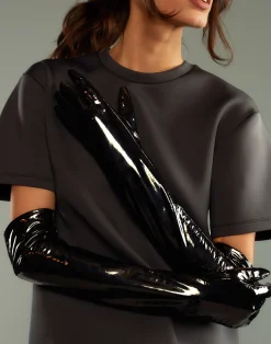 Best Cynthia Rowley Bea Long Patent Leather Gloves BLACK