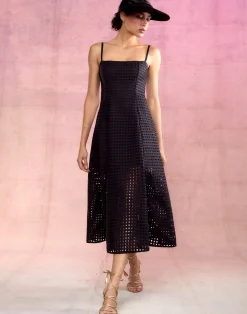 Discount Cynthia Rowley Birdcage Midi Dress BLACK