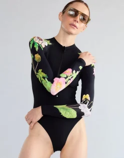 Outlet Cynthia Rowley Bloomed Surfsuit BLKFL
