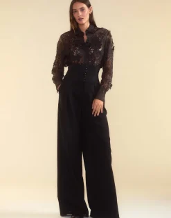 New Cynthia Rowley Blooming Lace Shirt BLACK