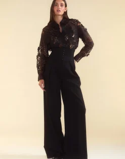 New Cynthia Rowley Blooming Lace Shirt BLACK