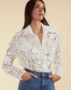 Outlet Cynthia Rowley Blooming Lace Shirt White