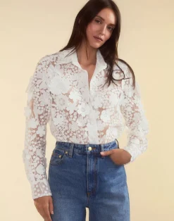 Outlet Cynthia Rowley Blooming Lace Shirt White