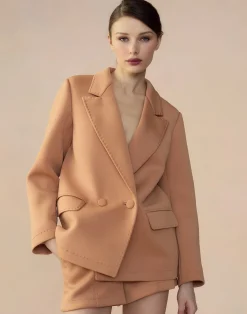 Discount Cynthia Rowley Bonded Pick Stitch Jacket Tan