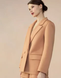 Discount Cynthia Rowley Bonded Pick Stitch Jacket Tan