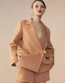 Discount Cynthia Rowley Bonded Pick Stitch Jacket Tan