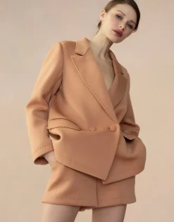 Discount Cynthia Rowley Bonded Pick Stitch Jacket Tan