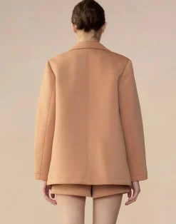 Discount Cynthia Rowley Bonded Pick Stitch Jacket Tan