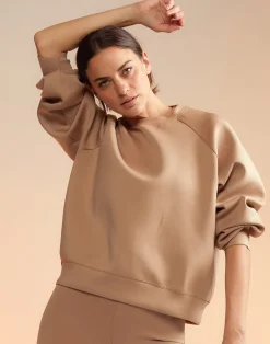 Best Cynthia Rowley Bonded Pullover Sweatshirt CAMEL