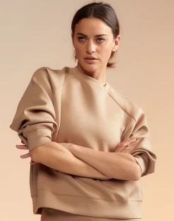 Best Cynthia Rowley Bonded Pullover Sweatshirt CAMEL