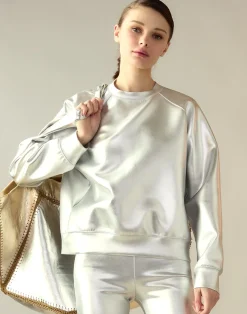 Fashion Cynthia Rowley Bonded Pullover Sweatshirt Silver