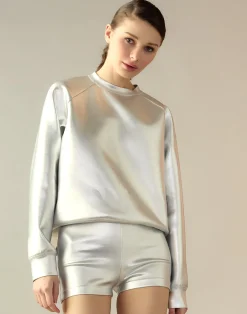 Fashion Cynthia Rowley Bonded Pullover Sweatshirt Silver