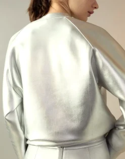 Fashion Cynthia Rowley Bonded Pullover Sweatshirt Silver