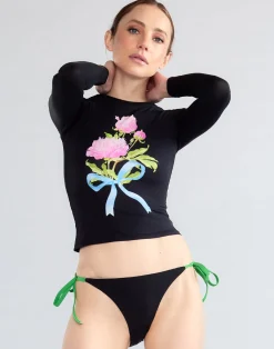 Outlet Cynthia Rowley Bouquet Ribbon Rashguard BLKFL