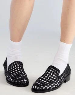 Fashion Cynthia Rowley Braided Leather Loafer BLACK