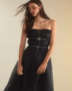 Discount Cynthia Rowley Buckle Up Silk Organza Dress BLACK