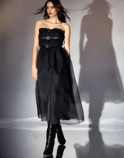 Discount Cynthia Rowley Buckle Up Silk Organza Dress BLACK