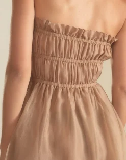 Fashion Cynthia Rowley Buckle Up Silk Organza Dress CAMEL