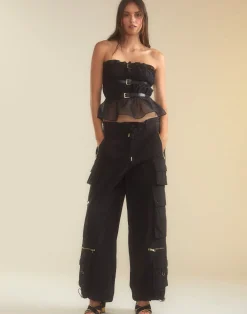 Discount Cynthia Rowley Buckle Up Silk Organza Top BLACK