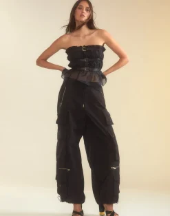 Discount Cynthia Rowley Buckle Up Silk Organza Top BLACK