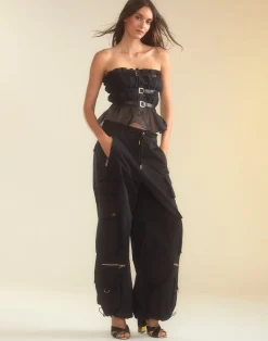 Discount Cynthia Rowley Buckle Up Silk Organza Top BLACK