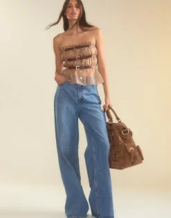 Clearance Cynthia Rowley Buckle Up Silk Organza Top CAMEL