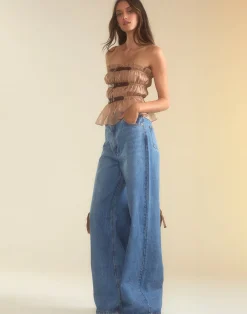 Clearance Cynthia Rowley Buckle Up Silk Organza Top CAMEL