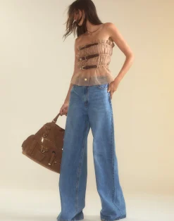 Clearance Cynthia Rowley Buckle Up Silk Organza Top CAMEL