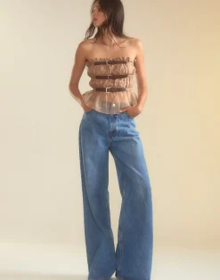 Clearance Cynthia Rowley Buckle Up Silk Organza Top CAMEL