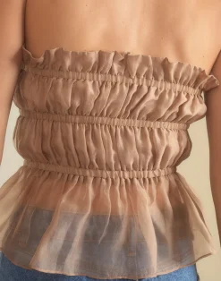 Clearance Cynthia Rowley Buckle Up Silk Organza Top CAMEL