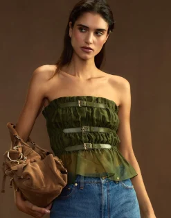 Sale Cynthia Rowley Buckle Up Silk Organza Top DRKGR