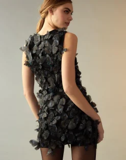 New Cynthia Rowley Butterfly Appliqué Skirt BLKMUL