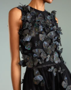 Fashion Cynthia Rowley Butterfly Applique Top BLACK