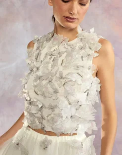 Discount Cynthia Rowley Butterfly Applique Top White