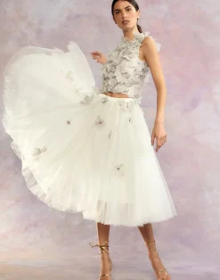 New Cynthia Rowley Butterfly Tulle Skirt White