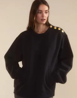 Best Cynthia Rowley Button Up Sweatshirt BLACK