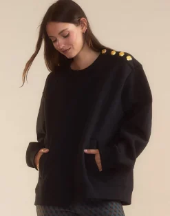 Best Cynthia Rowley Button Up Sweatshirt BLACK